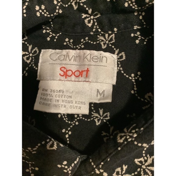 Calvin Klein Sports Vintage 80’s button down Printed Bow Top Size Medium - Picture 3 of 4